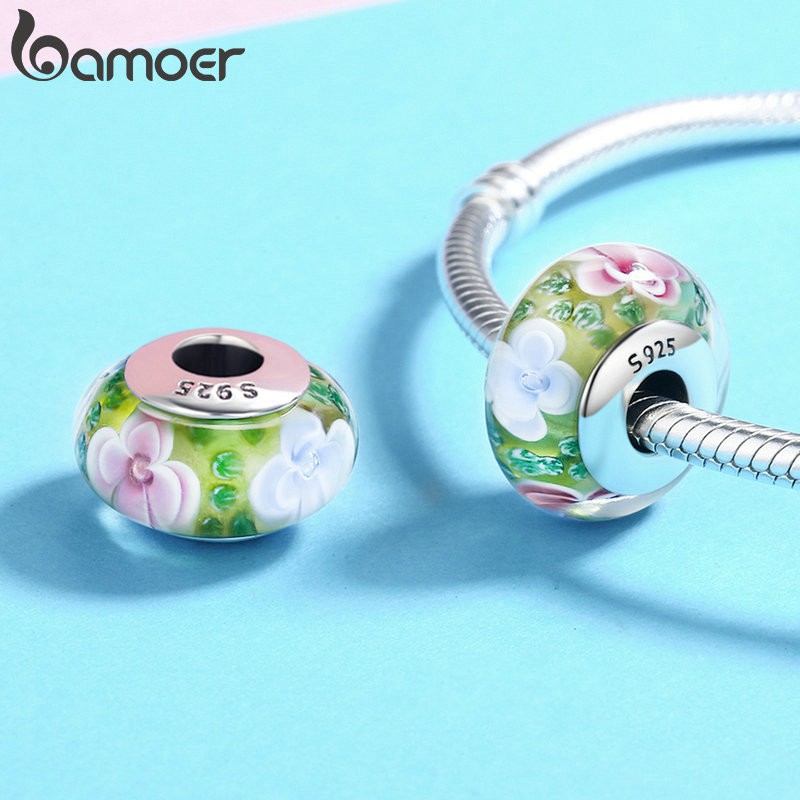 Mặt Phụ Kiện Trang Sức Bamoer SCZ073 bạc Sterling 925 Hình Hoa Lá Thanh Lịch