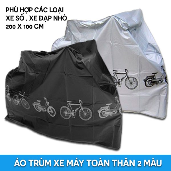 Áo trùm xe máy, bạt phủ che mưa, che nắng tuyệt đối loại tốt xe máy, dành cho xe số , xe đạp (200 x 100 cm) Giao màu ng