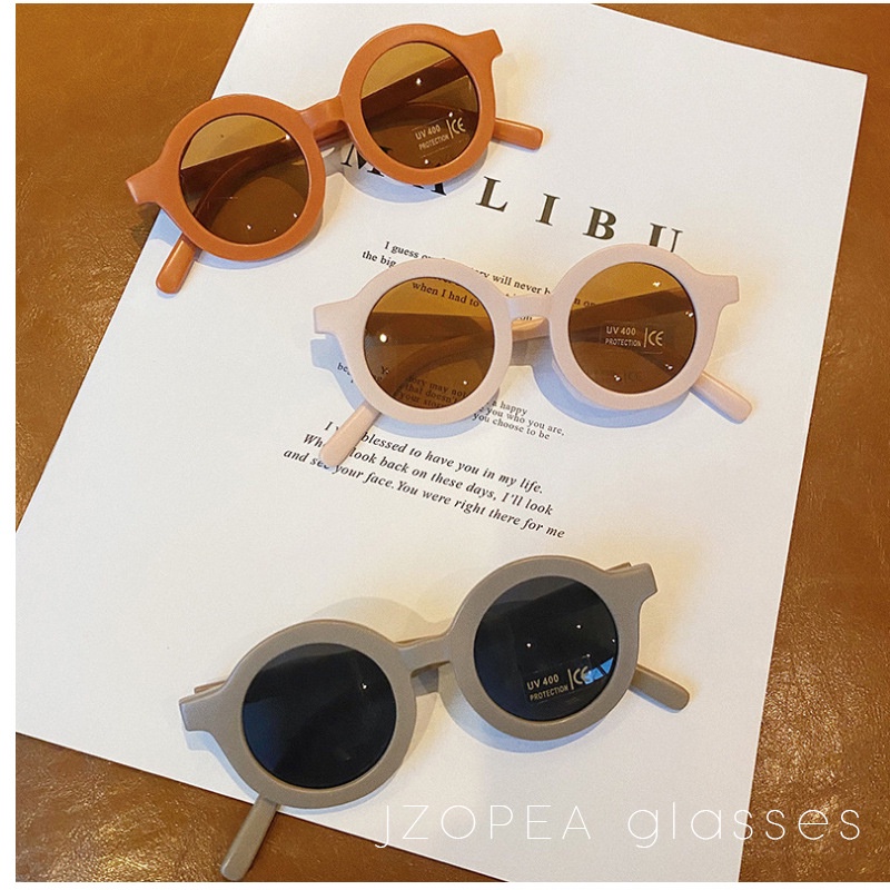 Kính mát tròn màu trơn chống tia UV400 thời trang cho bé