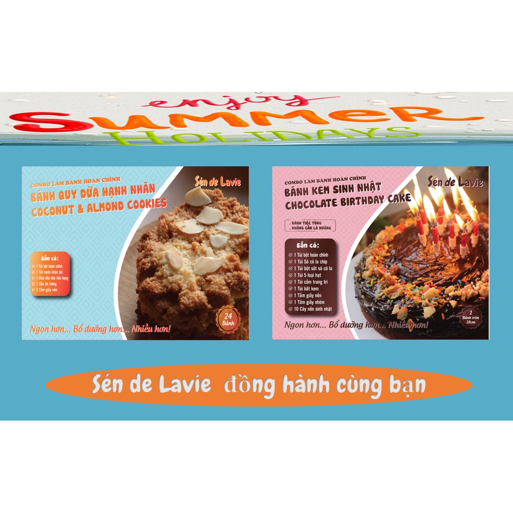 Bộ 2 combo làm Bánh quy dừa hạnh nhân & Bánh kem sinh nhật Sô cô la - Sén de Lavie