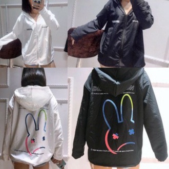 Áo khoác nữ chất dù dễ thương lót 2 lớp với hình ảnh hoạt hình thỏ công nghệ cực phẩm của năm