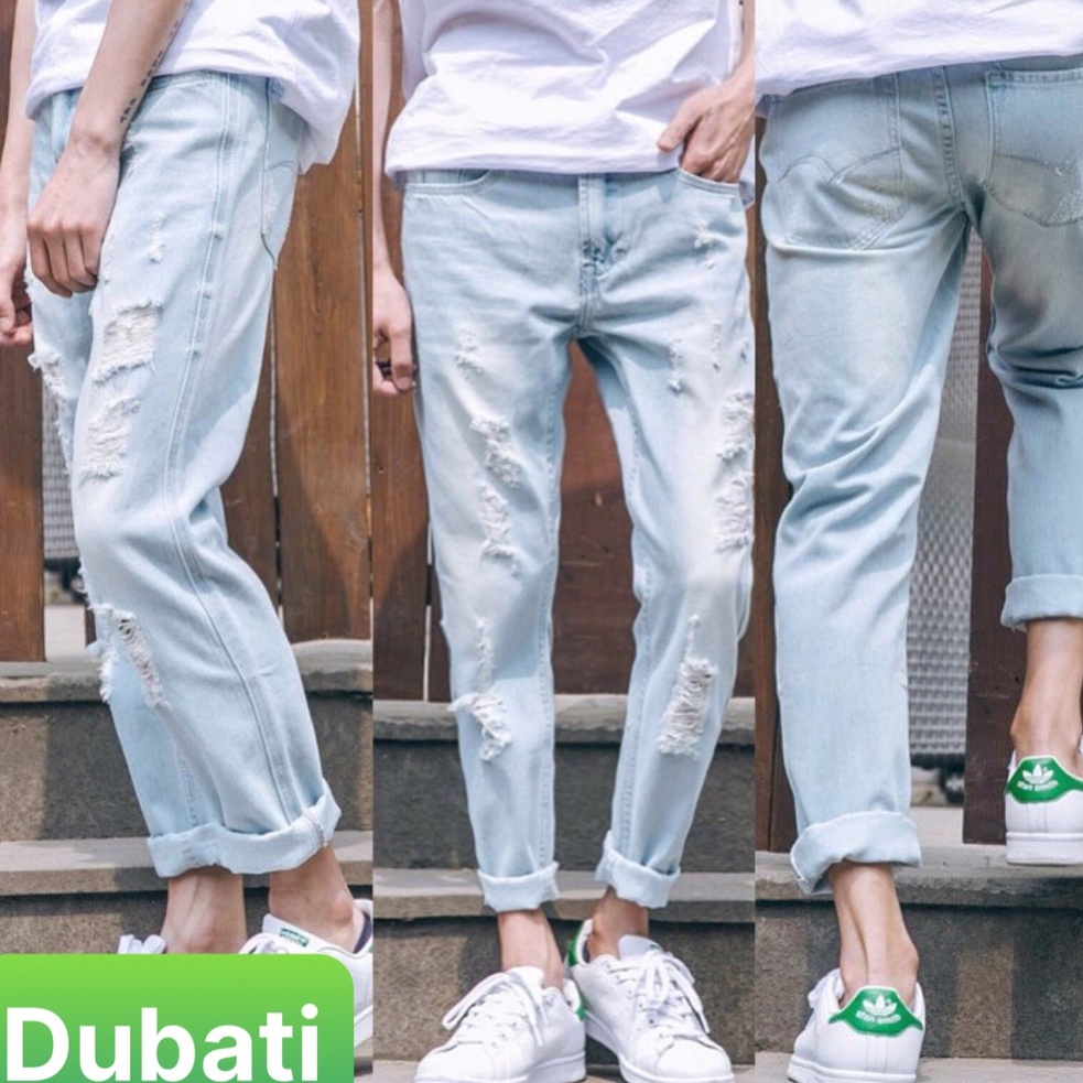 Quần Jean Nam Xanh Rách Chất Bò Cao Cấp Ống Đứng, Quần Baggy Nam- DB 78 - DUBATI FASHION