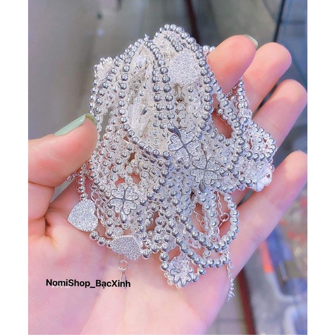 Lắc tay bi bạc ta cỏ 4 lá và trái tim xinh xắn bạc bóng đẹp Mainomi Shop Bạc Xinh