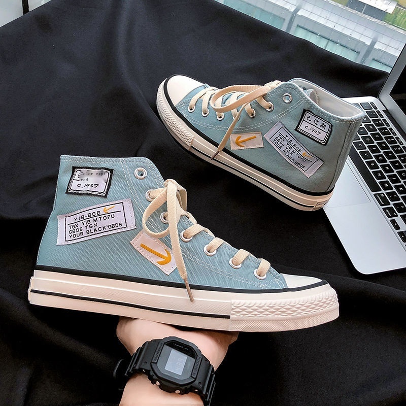 Giày Vải Canvas Cổ Cao Thoáng Khí Phong Cách Đường Phố Hàn Quốc Cho Nam