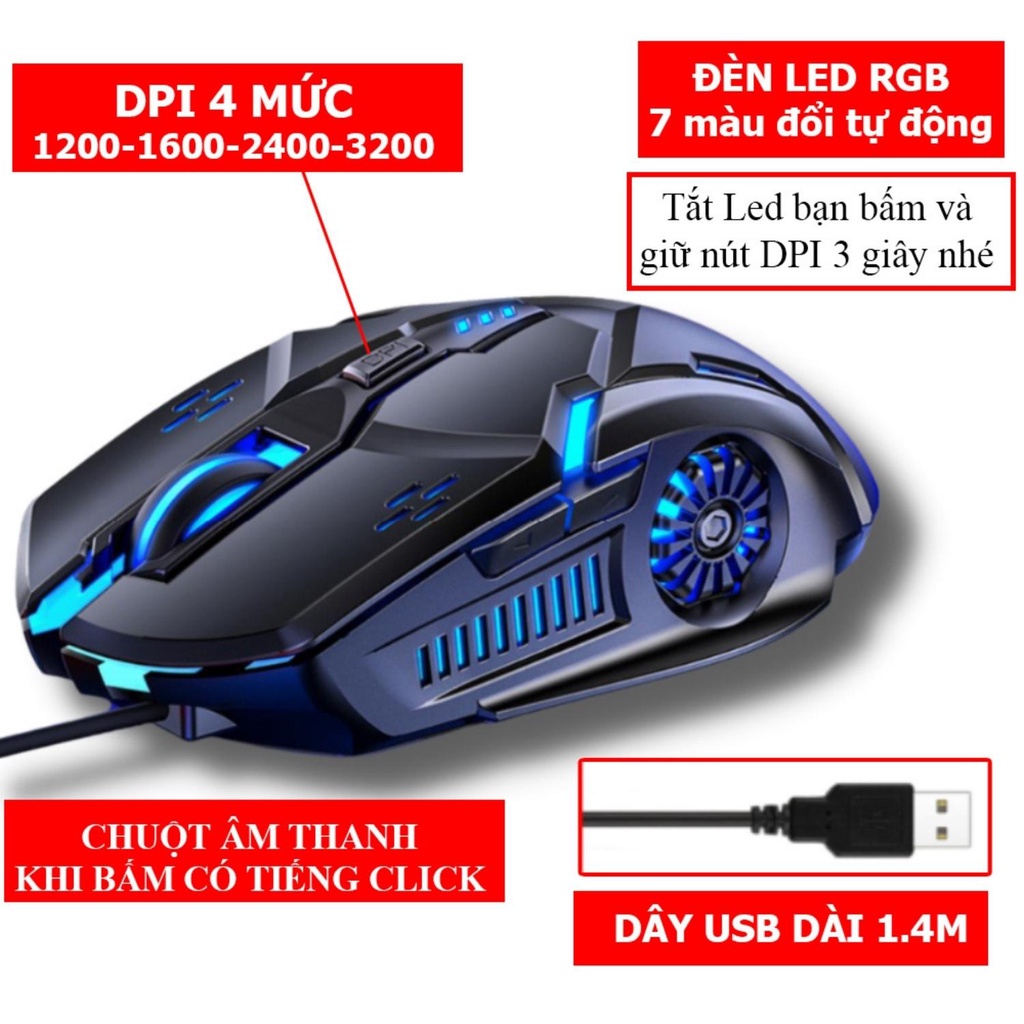 Chuột Gaming G5- chuột chơi game có dây, hiệu ứng led 7 màu, DPI 4 cấp độ