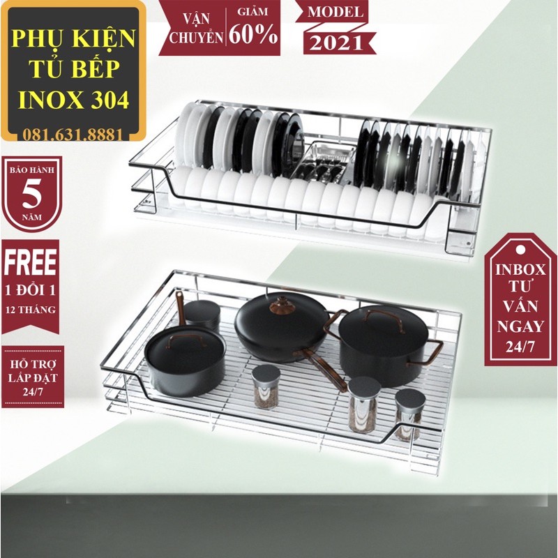 KỆ XOONG NỒI GIÁ ÚP BÁT ĐĨA INOX 304 NAN TRÒN RAY ÂM GIẢM CHẤN CAO CẤP LẮP TỦ BẾP CHÍNH HÃNG