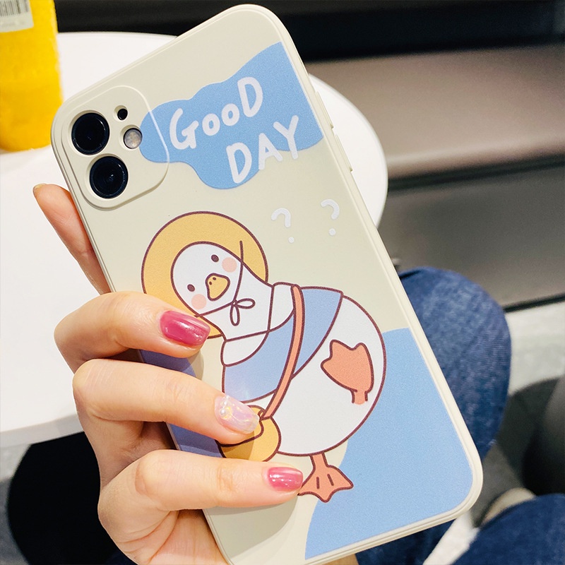 Ốp iphone Vịt Yêu Đời Good day cạnh vuông ip 6/6s/6splus/7/7plus/8/8plus/x /xs/11/12/pro/max/plus/12promax- e56