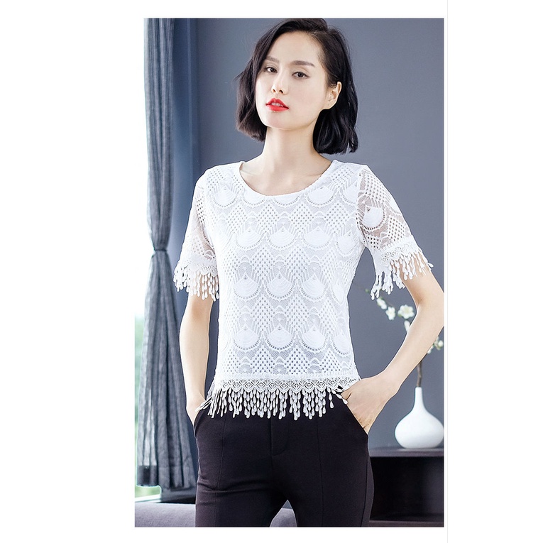 Áo Thun Tay Ngắn Phối Ren Cỡ Lớn Thời Trang Mùa Hè Cho Nữ