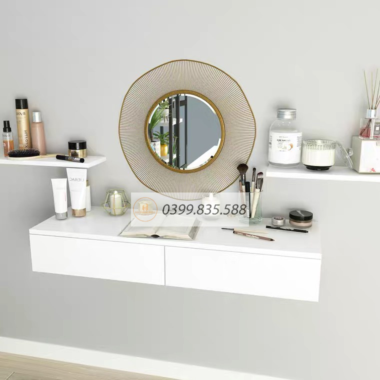 Bàn phấn trang điểm treo tường thông minh siêu bền đẹp gỗ MDF cao cấp phong cách Hàn Quốc đầy đủ phụ kiện