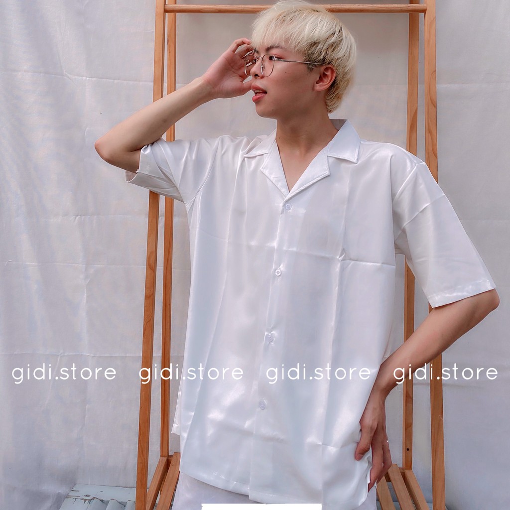 Áo sơ mi cổ VEST tay lỡ Nam Nữ Unisex  vải lụa form rộng không nhăn