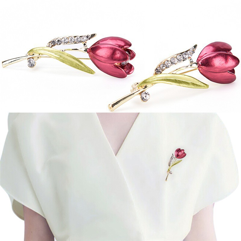 Trâm Cài Áo Hình Hoa Tulip Đính Pha Lê Thanh Lịch