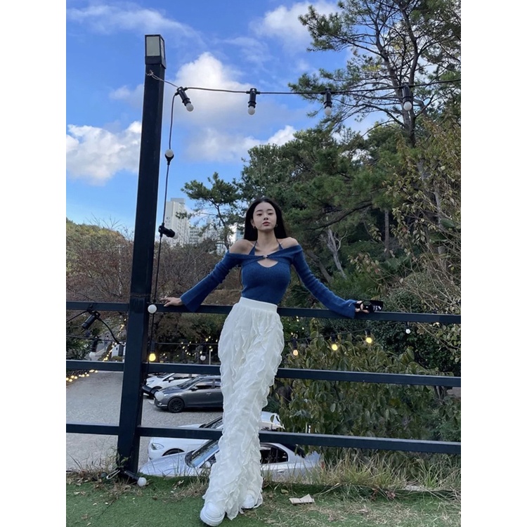 Cocory vn Bộ áo dệt kim và áo choàng tay dài thời trang quyến rũ dễ phối đồ