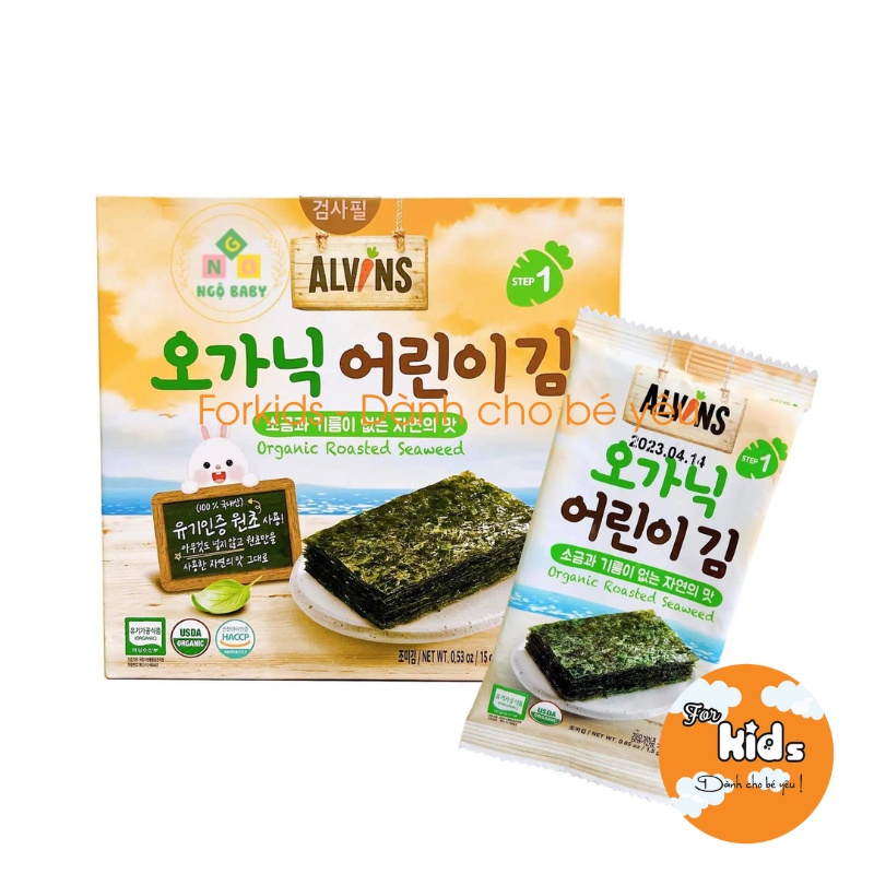 Hộp 10 Thanh Rong Biển Tách Muối Ăn Liền Organic Alvin Hàn Quốc Ăn Dặm Cho Bé Nhiều Protein, Vitamin Và Khoáng Chất