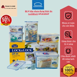Bộ 6 hộp nhựa đựng thức ăn Lock&lock HPL818SHP, sét 6 hộp nhựa đựng thức ăn lock&lock dùng được trong lò vi sóng
