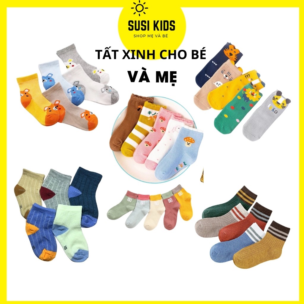 [Set 5 Đôi] Tất Cho Bé Trai Bé Gái, Người Lớn Bền Màu Thoáng Khí Vớ Chân Trẻ Em Nam Nữ 1 2 3 4 5 6 7 8 Tuổi - Susi Kids