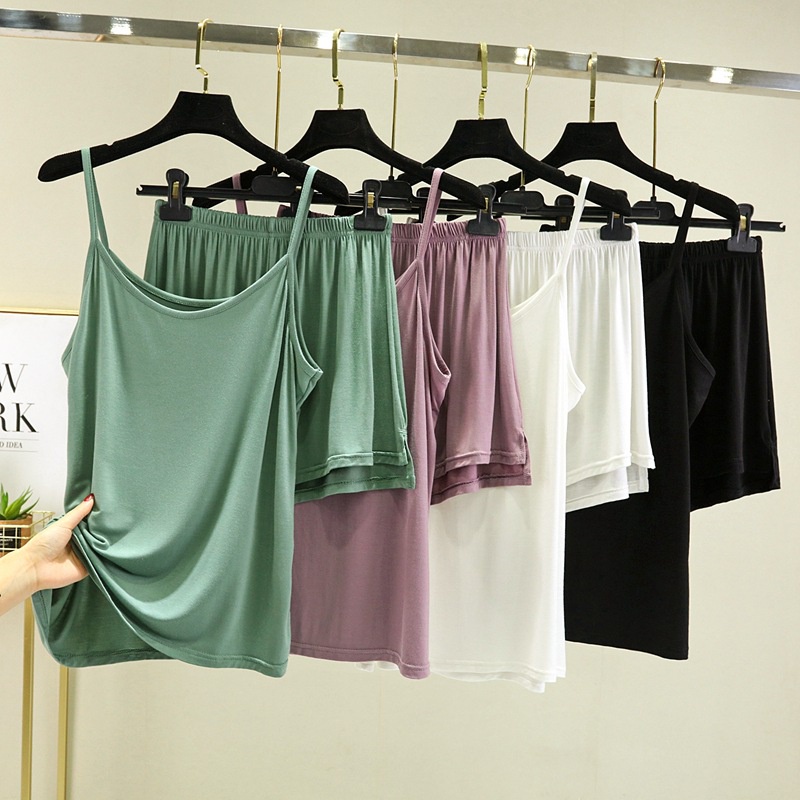 Set Đồ Ngủ Áo Thun Không Tay Và Quần Short Thời Trang Hàn Quốc Cho Nữ
