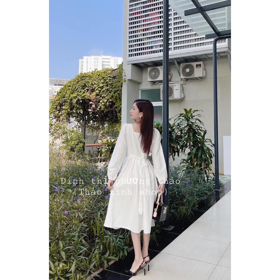 [RẺ VÔ ĐỊCH] Váy Tiểu Thư Vintage - Váy Cổ Vuông Tay Phồng Nhún Ngực Hot Hit