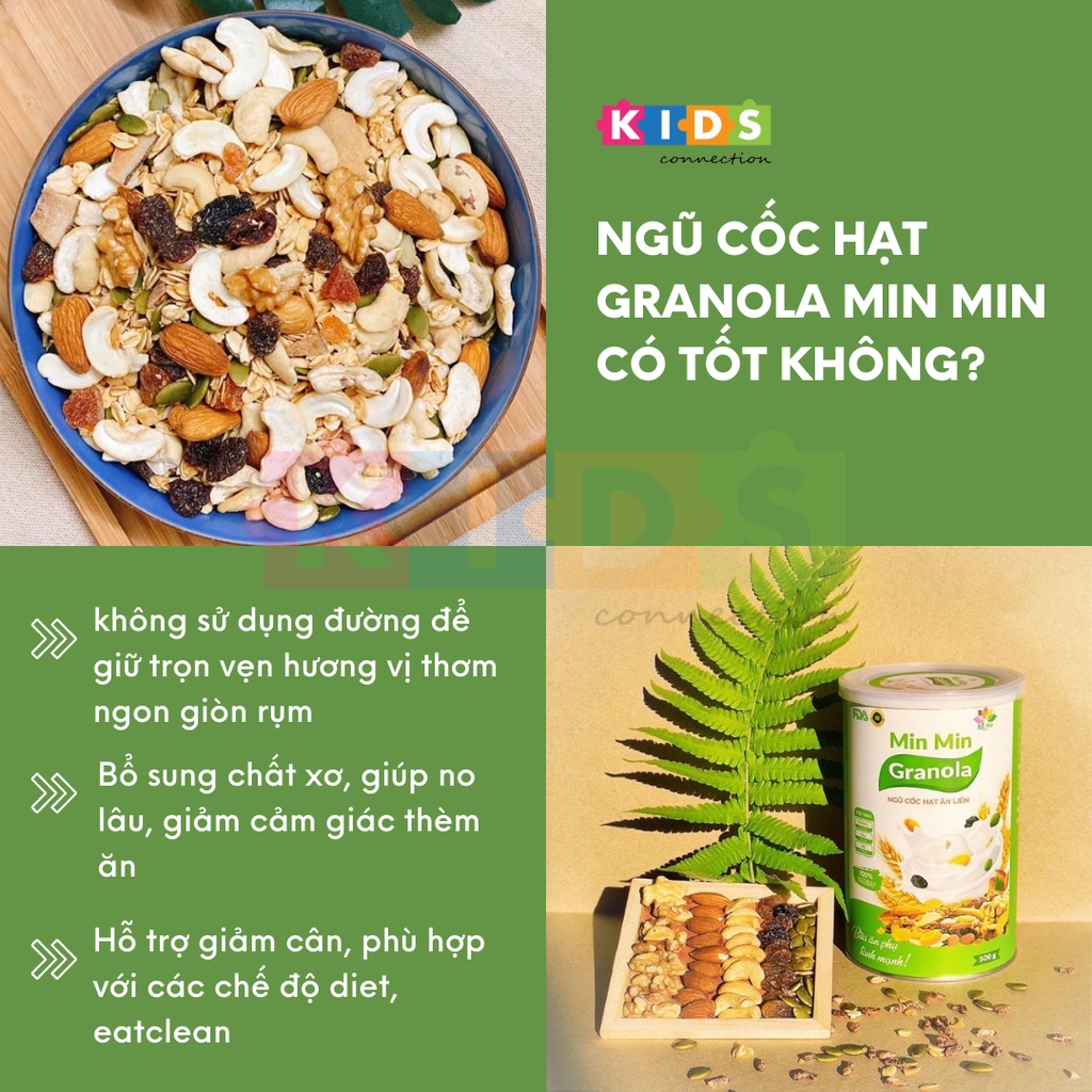 Ngũ cốc hạt ăn liền Granola Min Min, ngũ cốc dinh dưỡng dạng hạt ăn liền (hộp 500g)