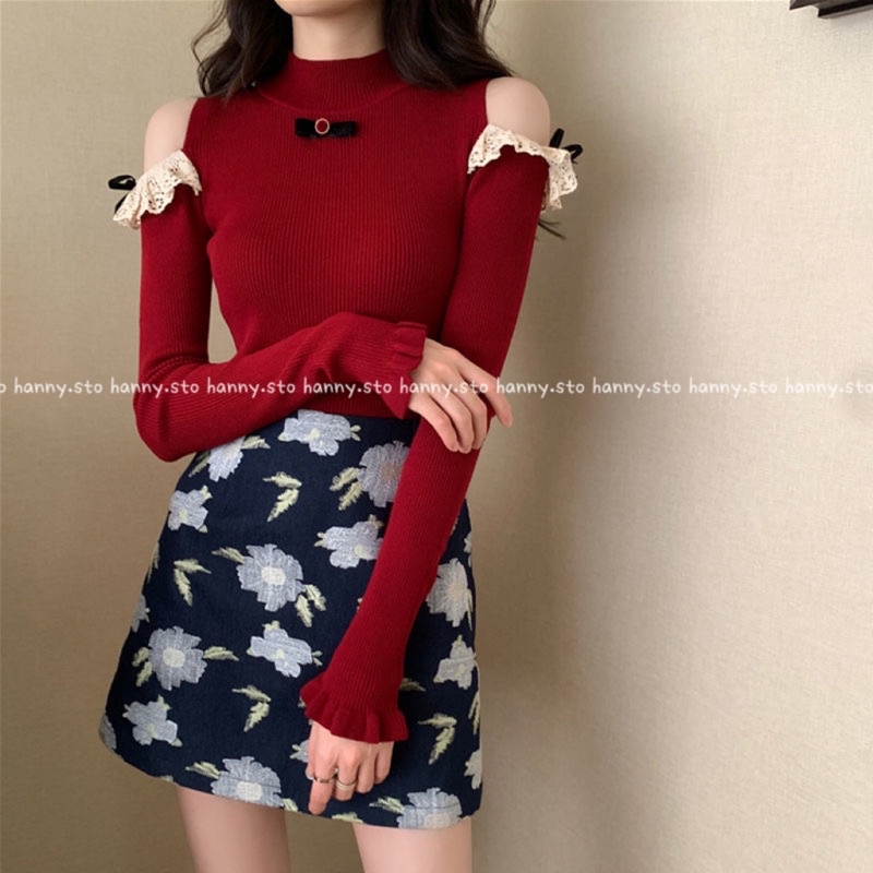 HANNY V20 Váy len bó hở vai