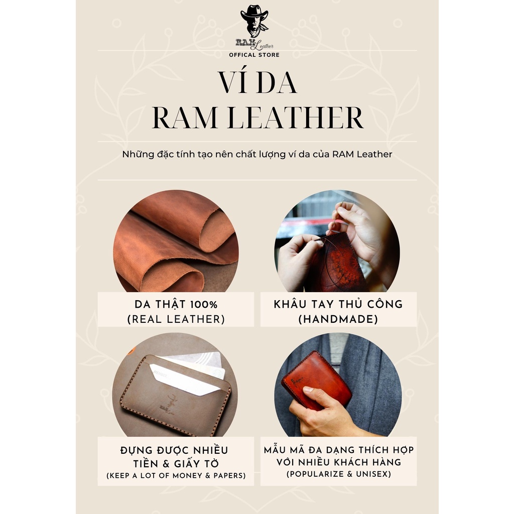 Ví nam da bò mini RAM Leather Simple Vân Cá Sấu