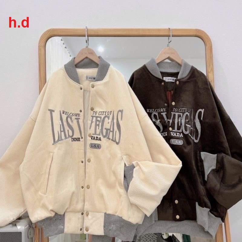 Áo Khoác Nhung Tăm bomber Cao Cấp Unisex Chữ LAS Ulzzang Hàn QUốc