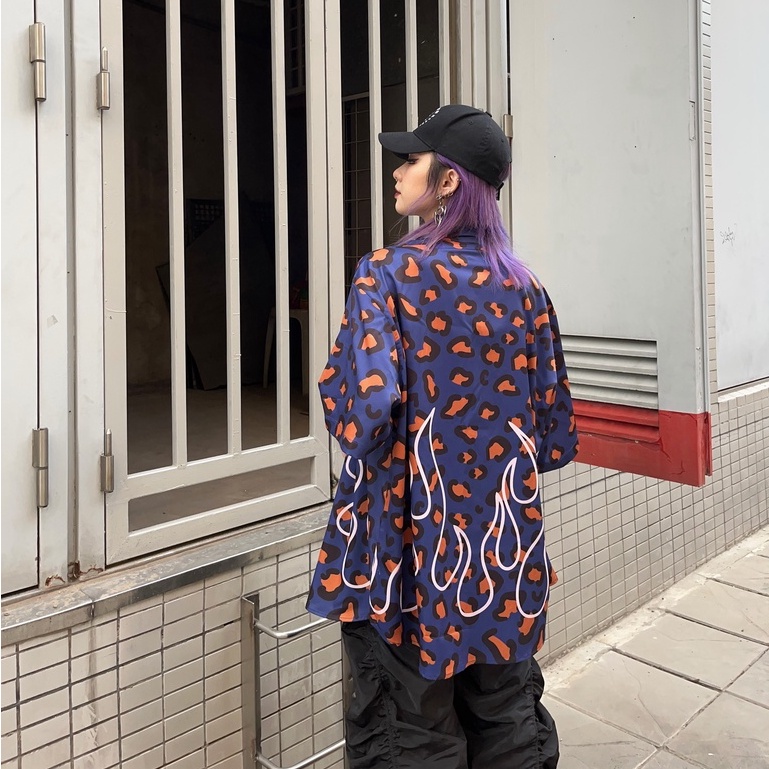 Áo sơ mi ngắn tay local brand Clownz Leopard Flame họa tiết da báo unisex nam nữ form rộng