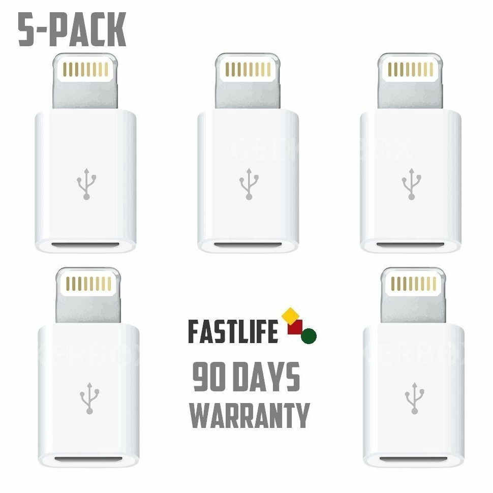 Set 5 đầu chuyển đổi micro USB sang lighting cho iPhone X/8/7/6 iPad Air Mini iPod