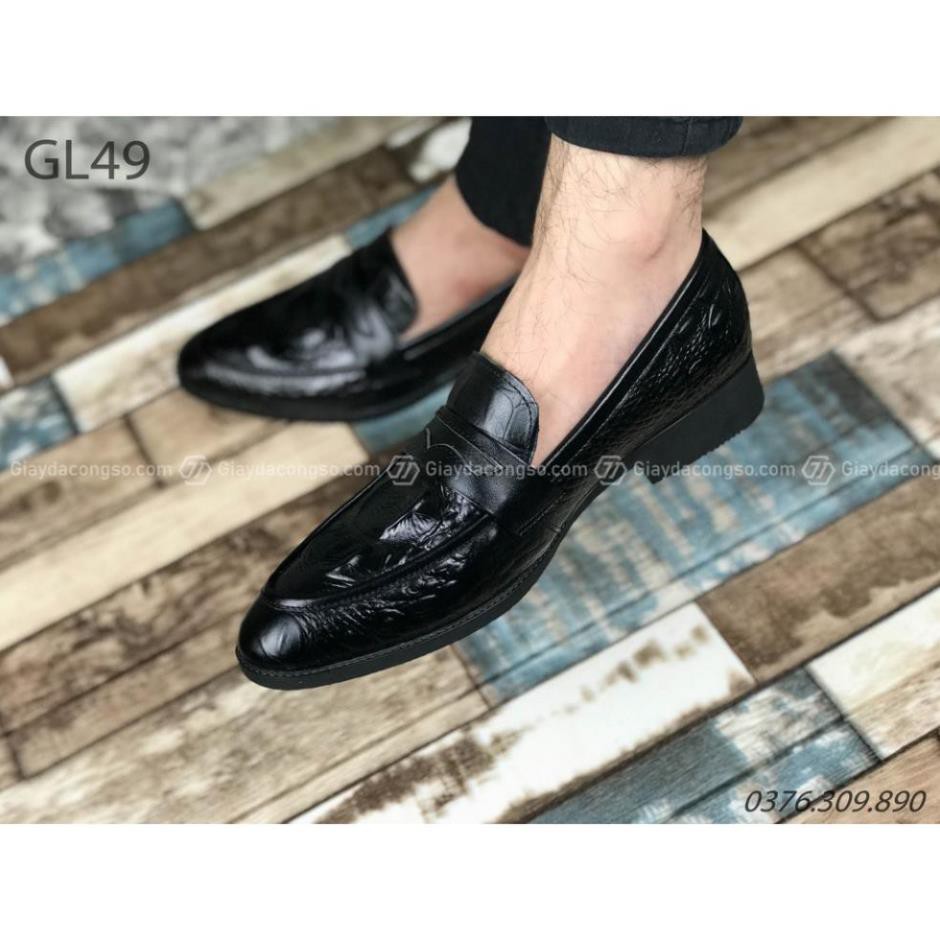 Giày lười da bò xin vân cá sấu penny loafer GL-49 - Giày da công sở