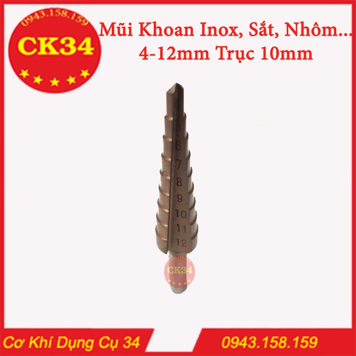 Mũi Khoan Bước Tháp Khoan Inox, Sắt. Nhôm...4-12mm HSS COBAN