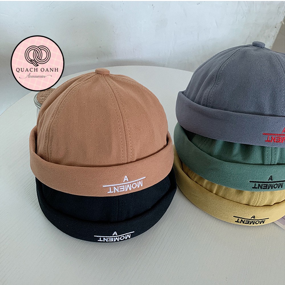 Mũ quả dưa địa chủ beanie không vành chữ A Moment - MU62