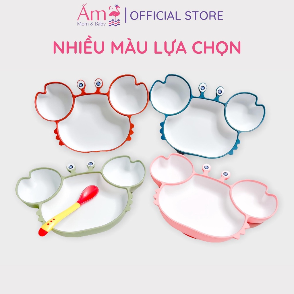 Khay Ăn Dặm Silicon Cho Bé Để  Đồ  Hình Con Cua Dễ Thương Ấm Baby Có Đế Hút Chống Đổ Cao Cấp Ấm Gift Decor