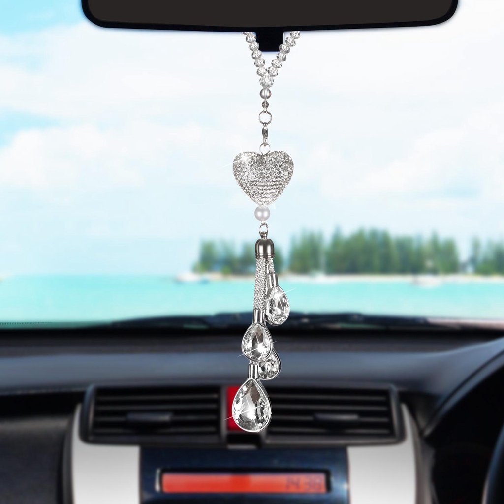 WTTLE Phụ Kiện Trang Trí Gương Chiếu Hậu Xe Hơi Hình Trái Tim Đính Đá Lấp Lánh Thời Trang