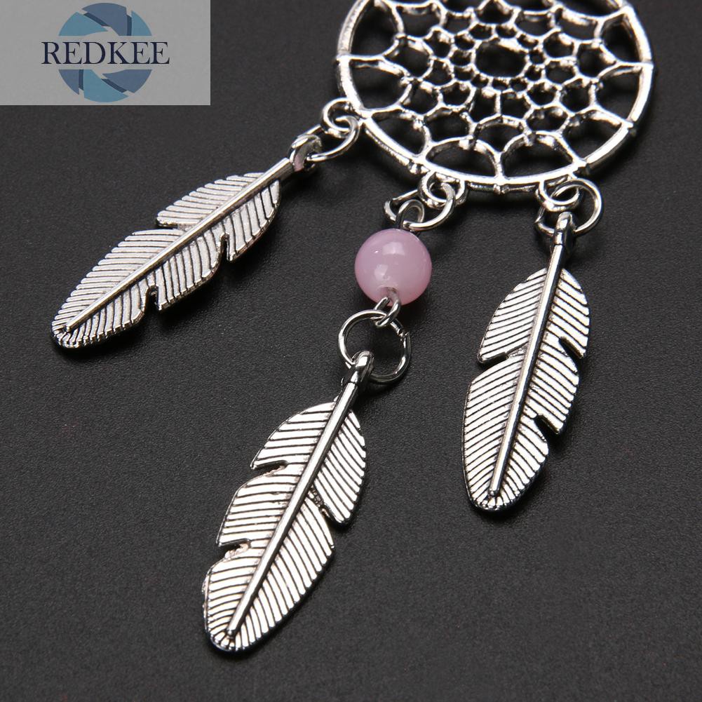 Móc Khóa Hình Dream Catcher Màu Bạc Phối Lông Vũ Tua Rua