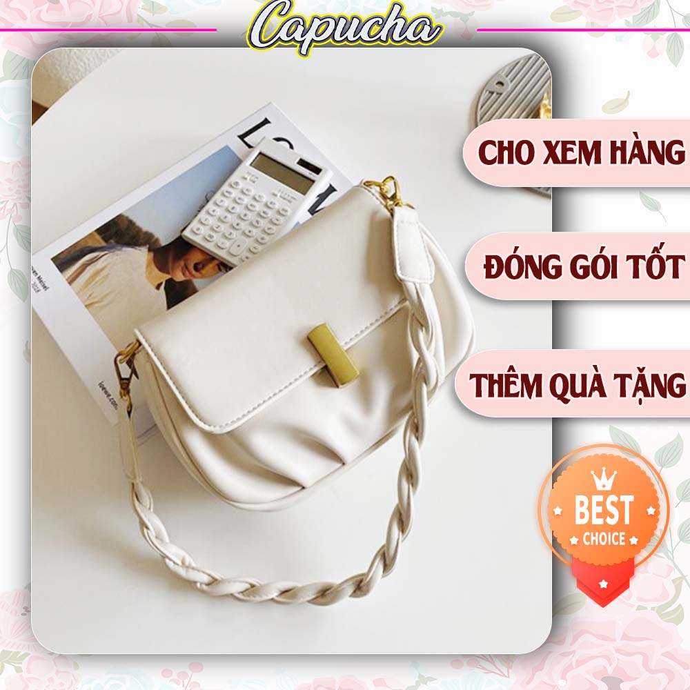 Túi xách nữ túi đeo chéo chất da mềm mịn, dây xoắn form nhún cực hot 2022 Capucha T81