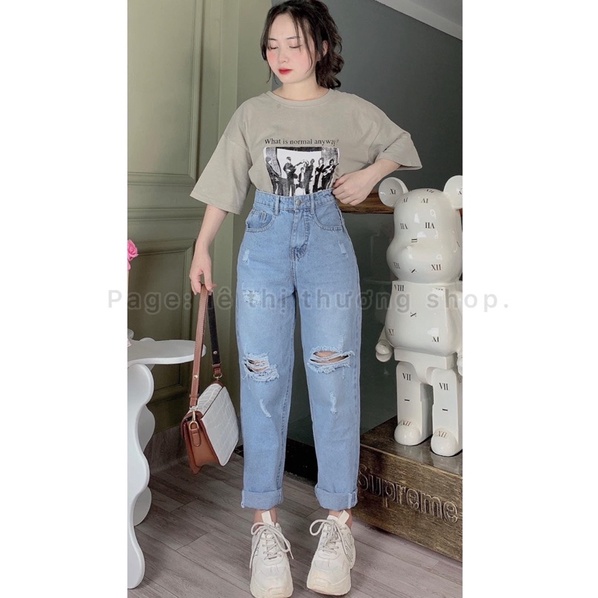 Quần baggy jean lưng cao basic