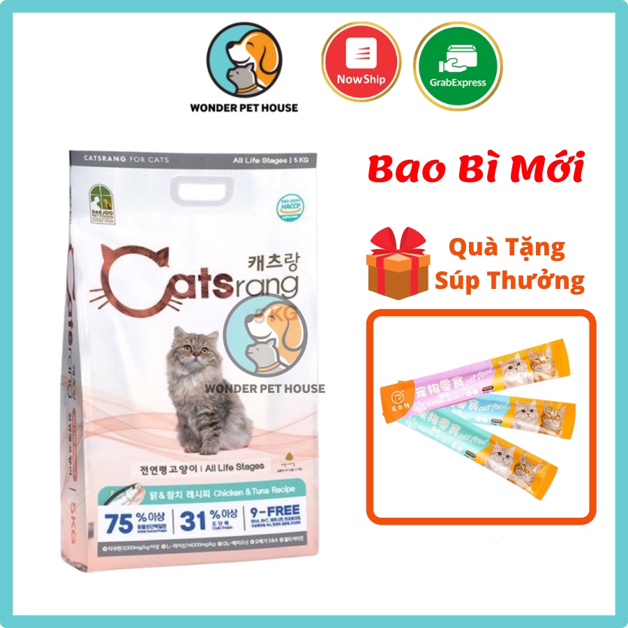 [Mã PET50 giảm 10% - tối đa 50K đơn 250K] Thức ăn hạt khô Catsrang 5KG Túi Nguyên dinh dưỡng Nhập Khẩu Hàn Quốc Catrang