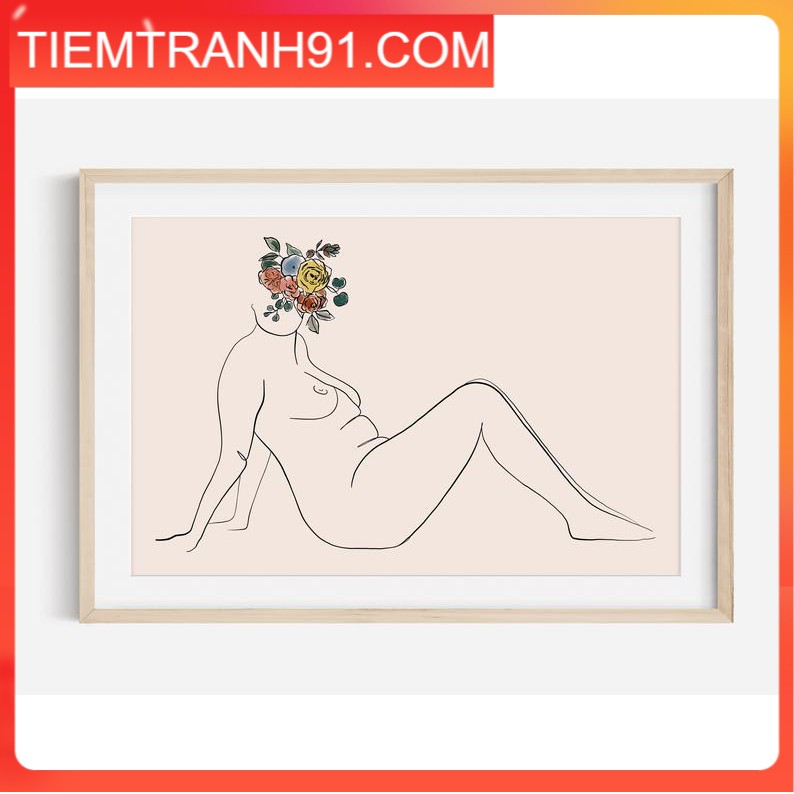 Tranh treo tường | Line art-Fine Line Art Female Print, Flower Art 32 , tranh canvas giá rẻ