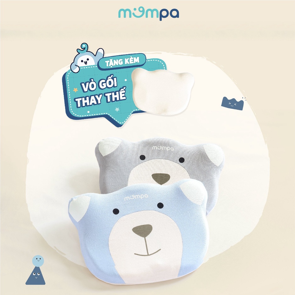 Gối sơ sinh chống bẹt đầu Mompa ruột gối chất memory foam GẤU POLLO tặng 1 vỏ gối 031