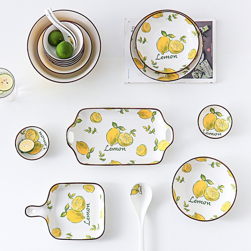 Bát đĩa - Các set bát đĩa họa tiết lemon xinh xắn sang trọng - dành cho gia đình 2-4-6 người