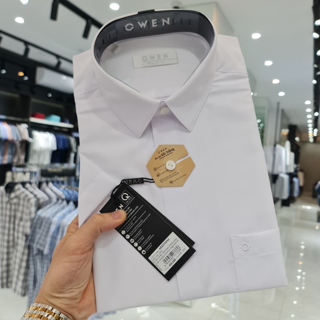Áo Sơ Mi Trắng Nam Ngắn Tay Owen AR22752N2 Màu Trắng Trơn Kiểu Dáng Regular Fit Chất Liệu Sợi Sồi Chống Nhăn Bền Màu | BigBuy360 - bigbuy360.vn