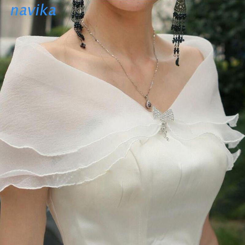 Nav Khăn Choàng Ngắn Vải Tuyn Nhiều Lớp Đính Đá Màu Trắng Thanh Lịch Dành Cho Cô Dâu Cô Dâu Thần Tiên Cổ Tích