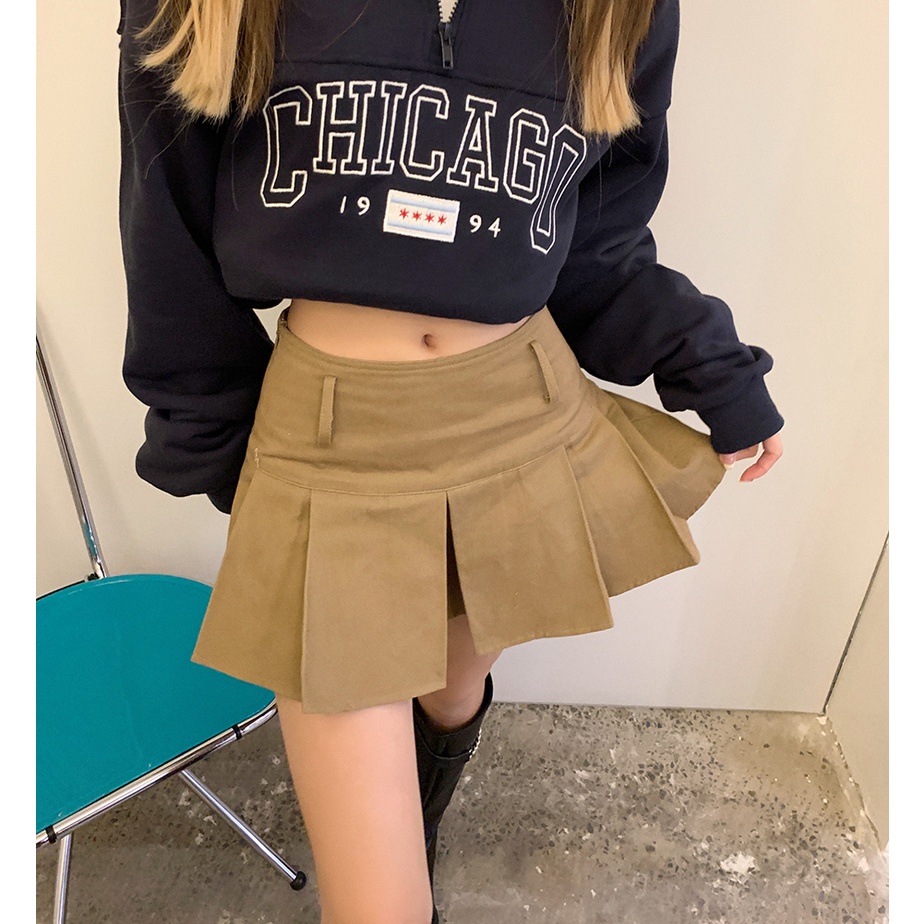 DUNEA Chân Váy Chữ A Lưng Cao Xếp Ly Quyến Rũ Thời Trang Cho Nữ