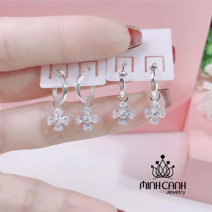 Bông Tai Bạc Trẻ Em 4 Lá Treo Minh Canh Jewelry