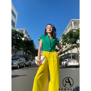 Set áo croptop cổ vest quần xuông hot hit