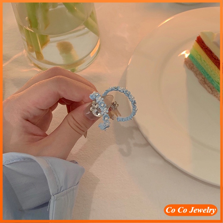 Khuyên Tai Hình Tròn Đính Ngọc Trai Zircon Màu Xanh Dương Phong Cách Hàn Quốc Thanh Lịch Cho Nữ