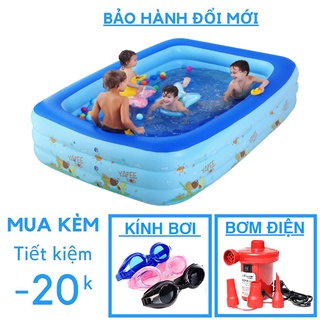Bể bơi phao cho bé 3 tầng 2m1 cỡ lớn đáy 2 lớp chống trượt an toàn tặng kèm bộ vá bể