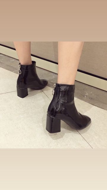 [Giá Hủy Diệt] Boots Cổ Thấp Chất Da Bóng Mềm _Gót 6cm