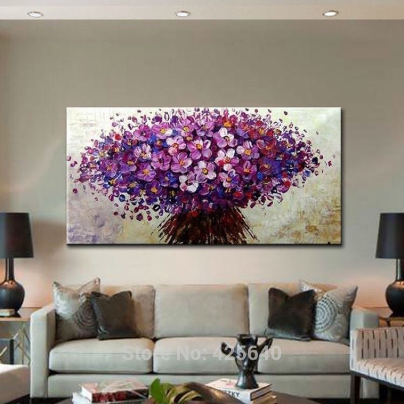 Tranh treo tường sơn dầu vẽ tay mẫu hoa trừu tượng kèm khung và móc treo tranh kích thước 70*140cm.