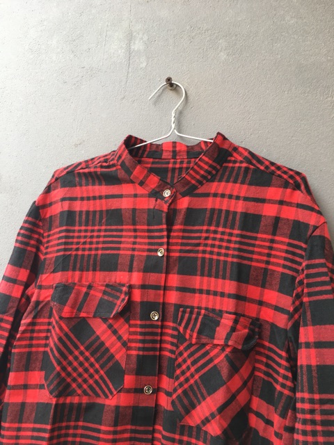 Áo sơ mi flannel kẻ đỏ đen unisex