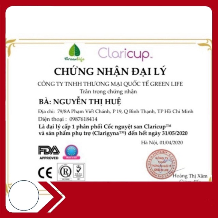 NGÀY VÀNG Cốc Nguyệt San Kháng Khuẩn Claricup Nhập Khẩu Pháp- Tặng 1 vĩ thuốc tiệt trùng cốc ....